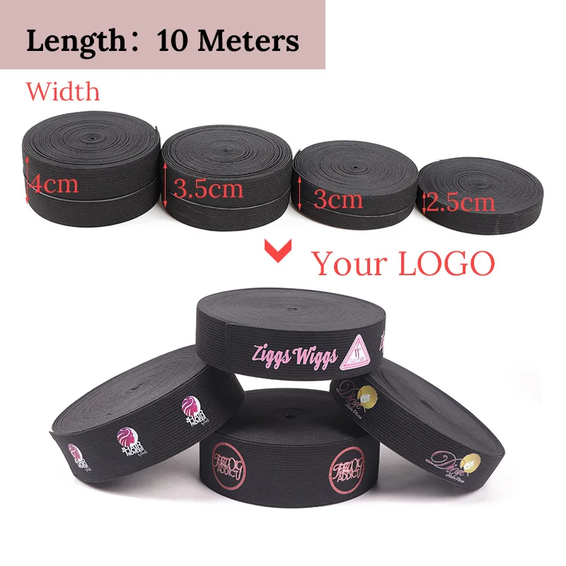 Custom Logo Elastic Band For Wigs 5Meters 10 Meters One Roll With Your Own Logo 2.5Cm-4Cm Wig Band For Edges Elastic Headband