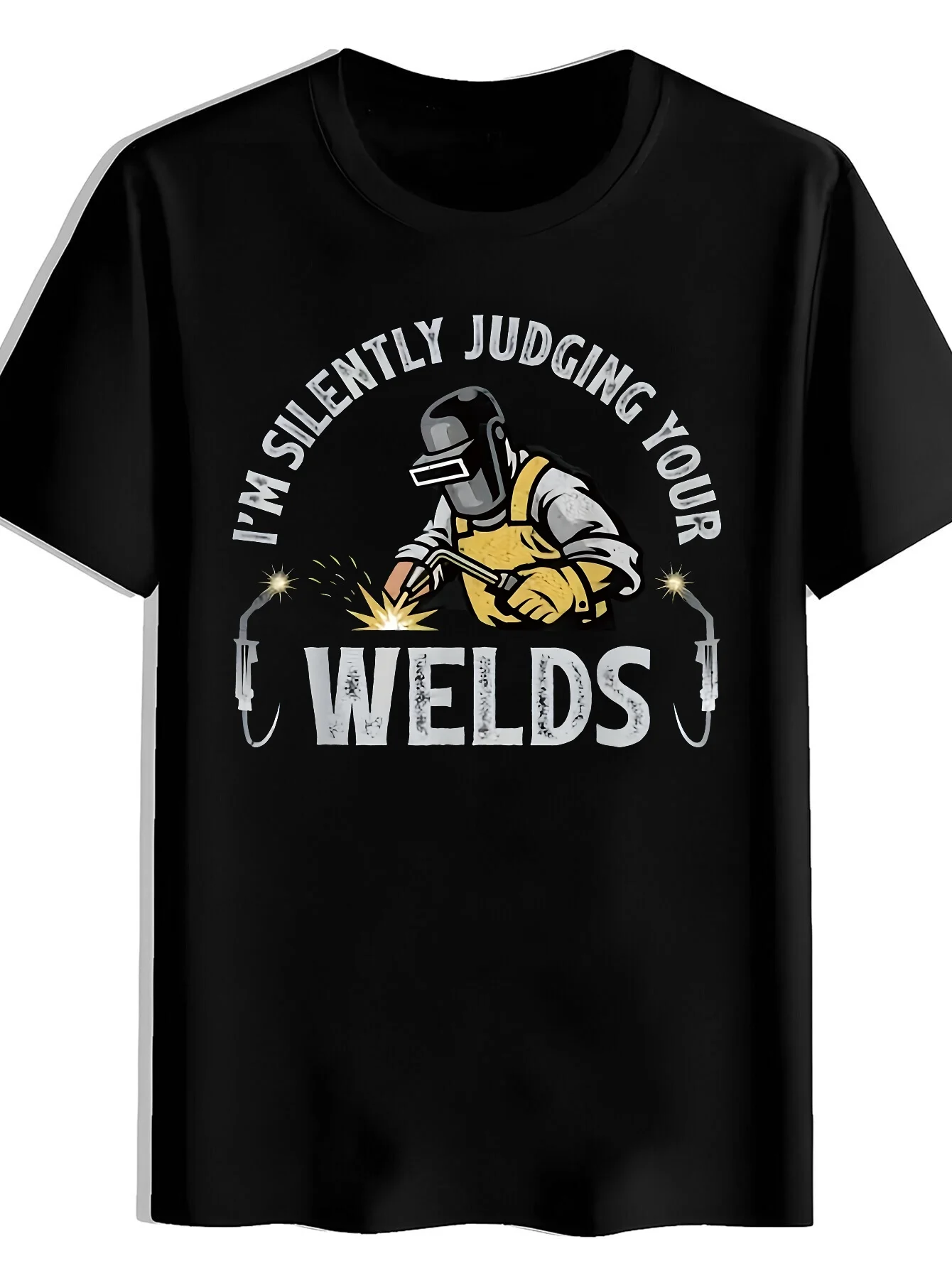 Welder Welding Mask Print Pattern Men'S Casual Round Neck T-Shirt, Soft Comfortable Wrinkle-Resistant Men'S Top, Machine Washable Non-Pilling, Easy Dry And Care High V Short Sleeve T-Shirt, Durable And Non-Deformable, Suitable for Daily Wear