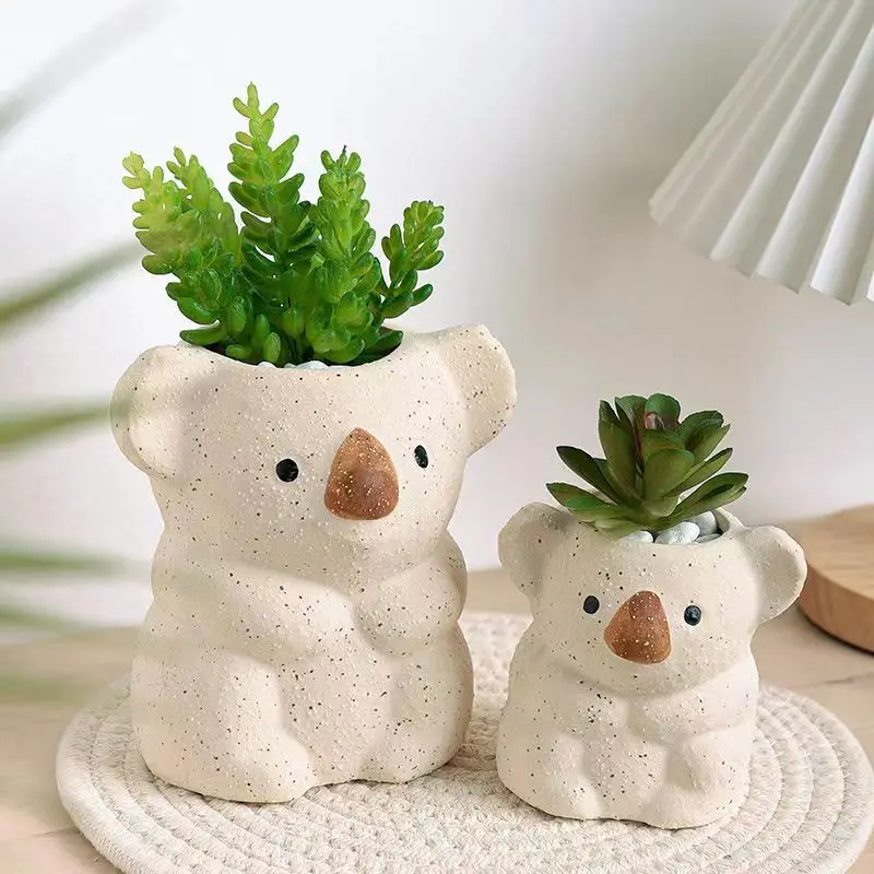 Koala Flowerpot with Hole, Creative Succulents Flowerpot, Garden Planting Ornaments, Personalized Desktop Storage Ornaments