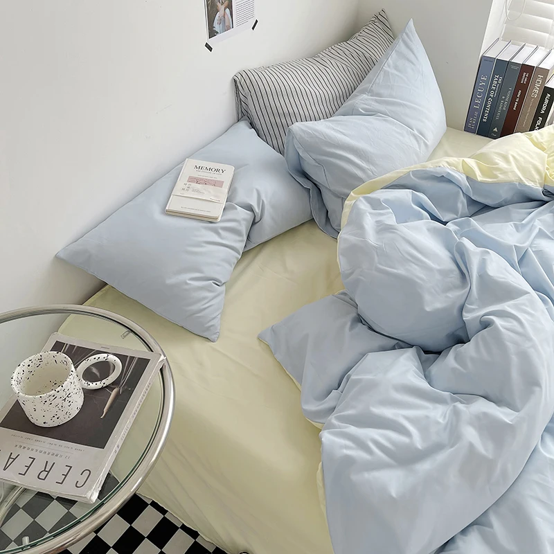 Imagem -02 - Light Blue Duvet Cover Conjunto com Fronha Soft Comforter Covers para a Rainha e o Rei Cama de Moda Sólida Reversível Estilo Ins Pcs