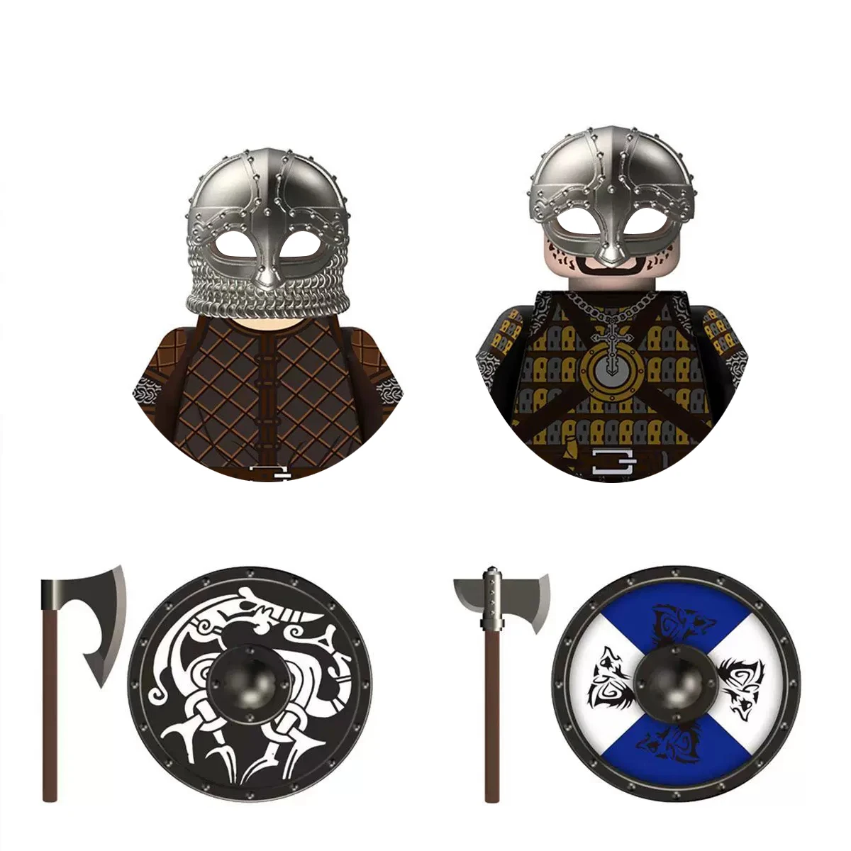 Medieval knights, ancient Viking warriors, third-party building block minifigures, children's assembly toys