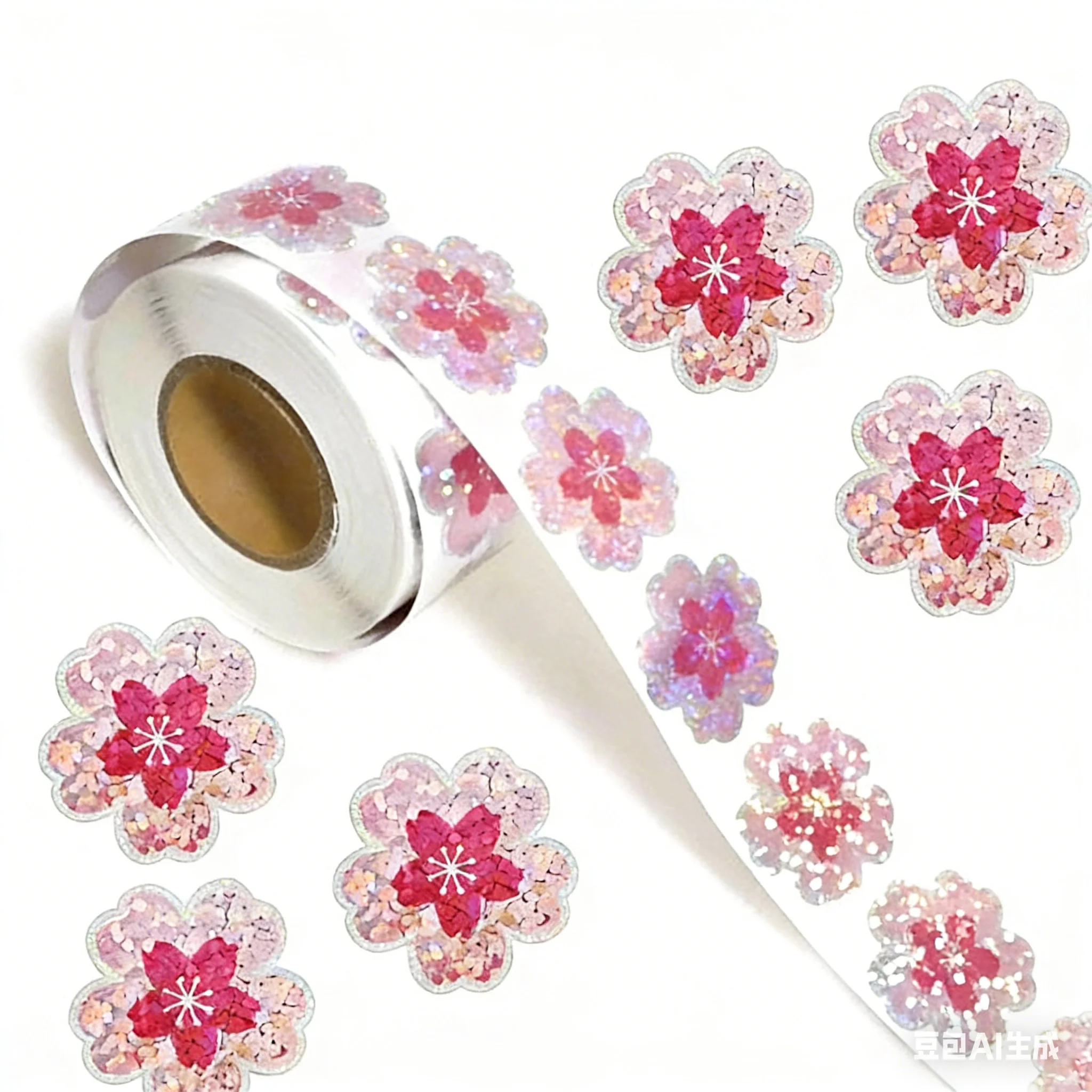 100-500 Stück 1-Zoll Laser-Blumenaufkleber-Rolle, Niedliche Blumenform-Siegelaufkleber, Wasserfeste Selbstklebende Aufkleber für Geschenkverpackungen