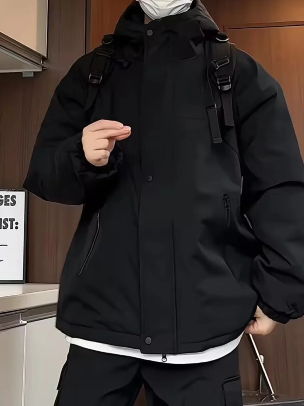 

Cleanfit Men's Bla Jaet Cotton Workwear ort Thiened Stand Collar Hooded Autumn Winter Waterproof Zipper Youth Faion