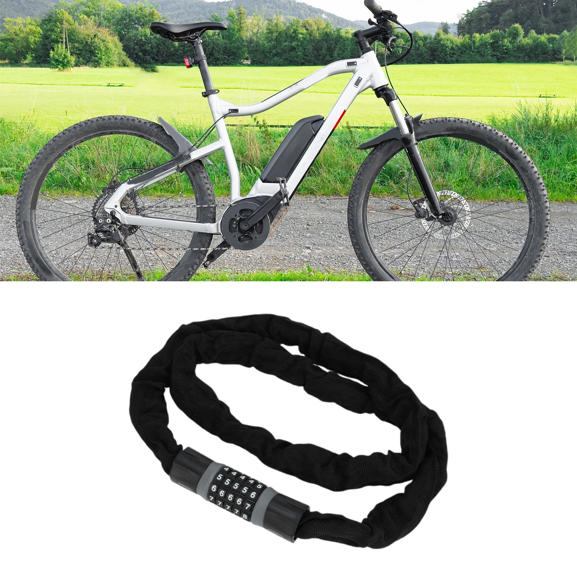 

X Autohaux Security Chain Комбинированный навесной замок 150 см Сбрасываемый 5-значный велосипедный замок Черный Серый