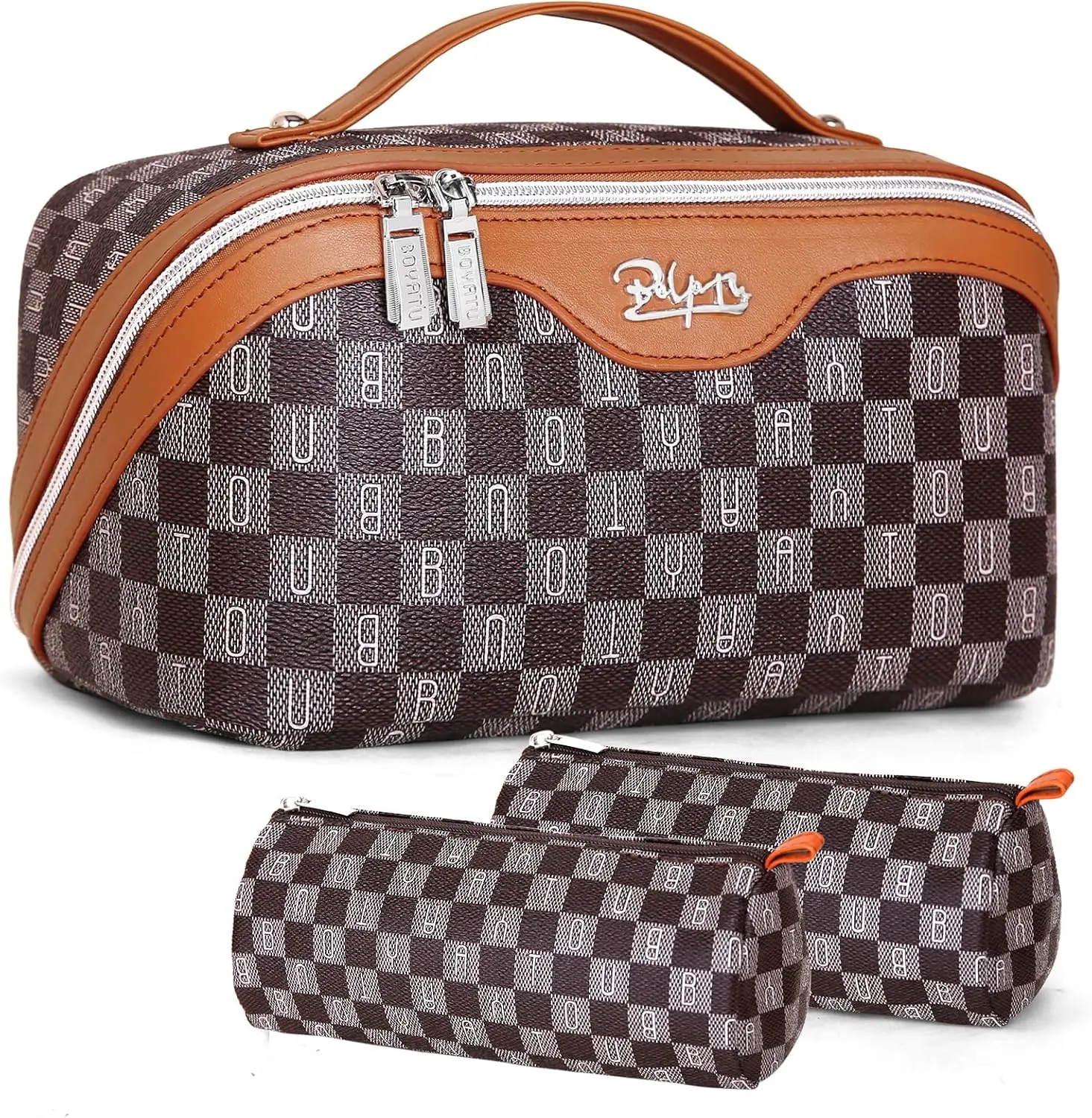 Stylish Travel Makeup Bag Set Waterproof Vegan Leather