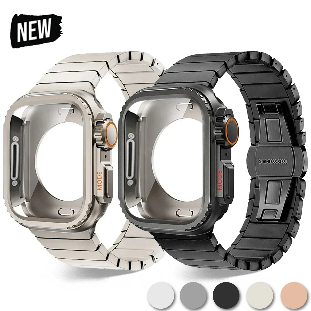 

Metal Case+Stainless Steel Strap for Apple Watch Band Ultra 2 49mm 10 46mm Protective Shell Upgrade Iwatch 9 8 7 6 SE 5 45mm 44