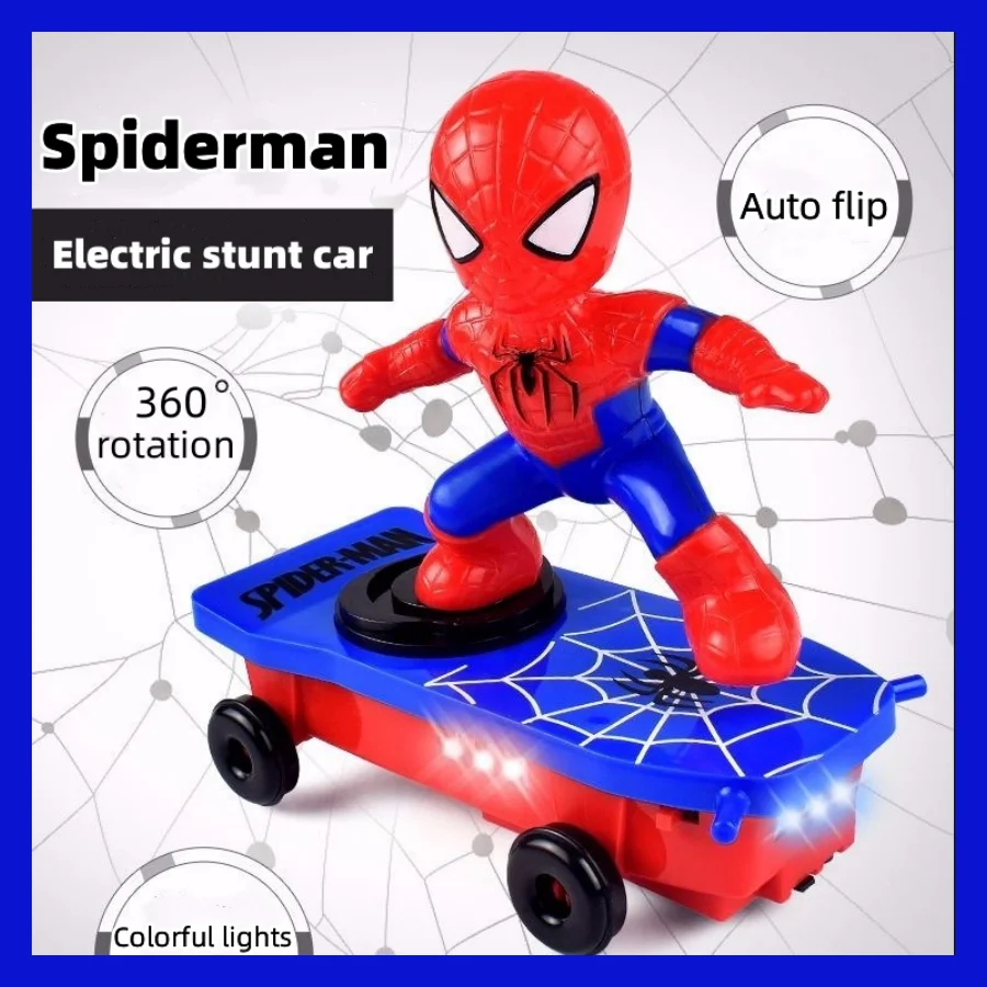 New The Avengers Spiderman Automatic Flip Rotation Skateboard Acousto-optic Car Electric Music Toy Stunt Scooters Christmas Gift