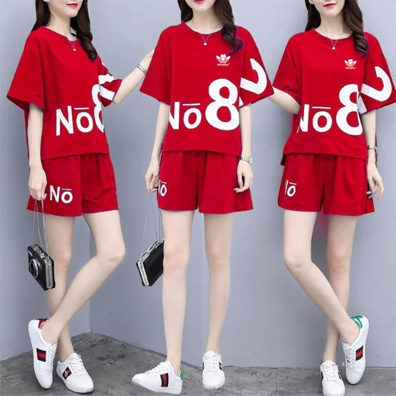 Casual suit women\'s shorts sportswear summer new 2024 fashion fat MM large size short-sleeved T-shirt two-piece set trendy