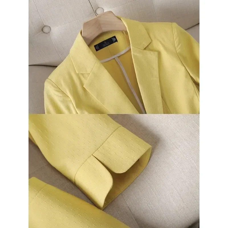 Spring Summer Half Sleeve Female Blazer Women Blue Yellow Single Button Slim Jacket Ladies Business Work Wear Formal Coat