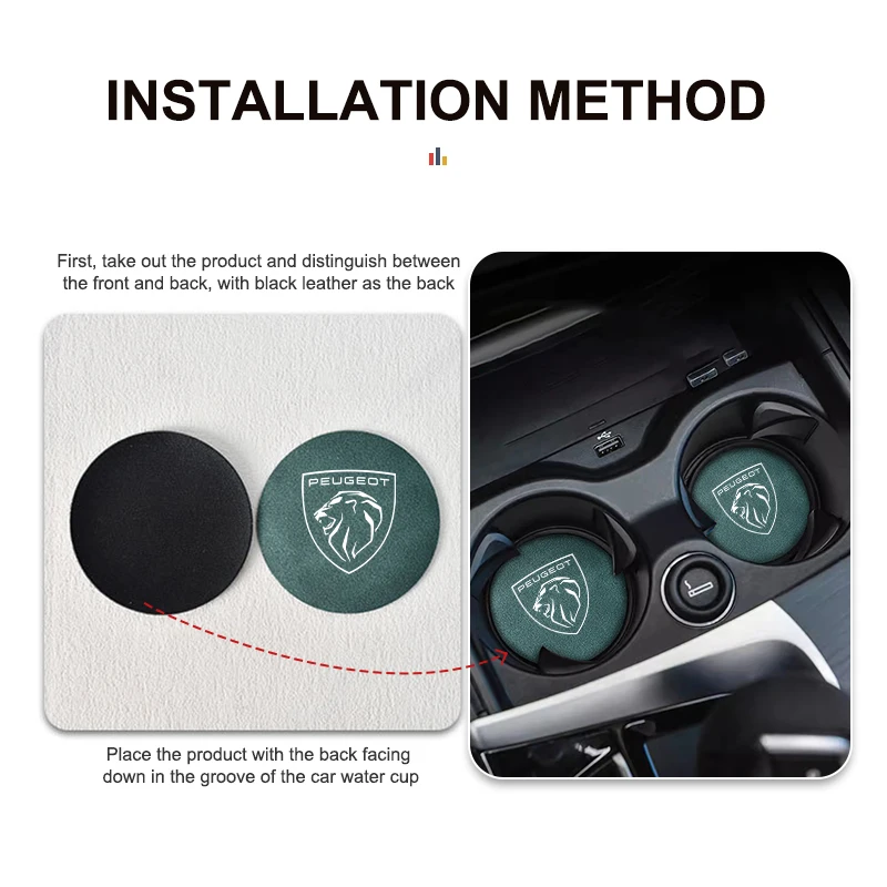 Suede Car Coaster Water Cup Drink Holder Mat Anti-Slip Pad For Peugeot 2008 3008 307 308 206 207 208 407 508 5008 106 107