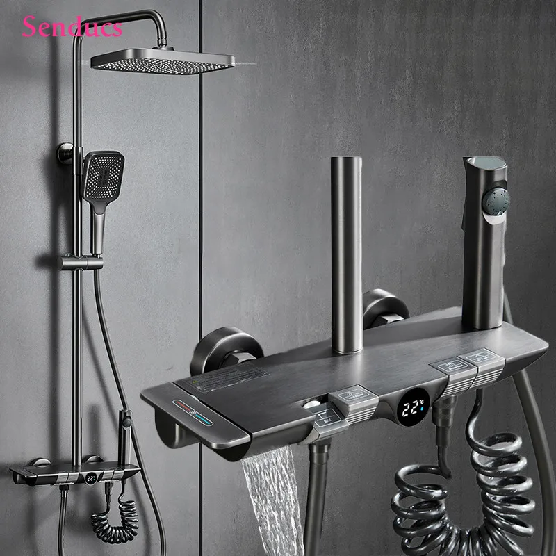 

Popular New Arrivals Piano Digital Bathroom Shower Sets Big Comfortable Shower Systems Thermostatic Waterfall Bathtub Mixer Tap