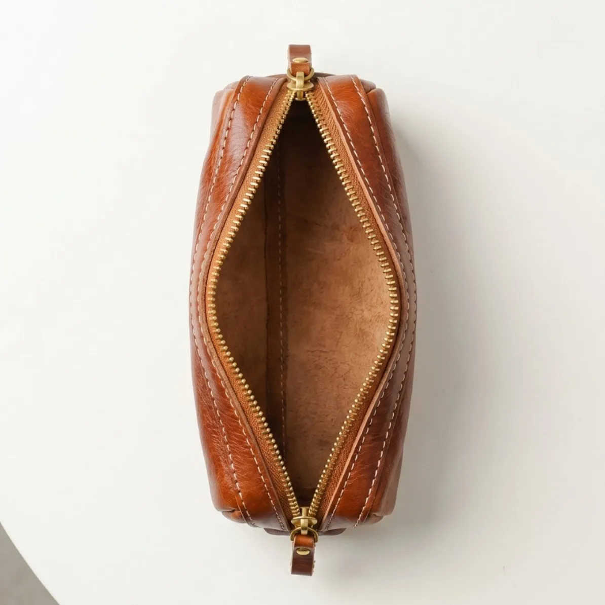 Full Grain Genuine Leather Zipper Cosmetic Pouch, Vintage Multi-use Makeup Bag & Pen Case for Stationery Cosmetics Storage