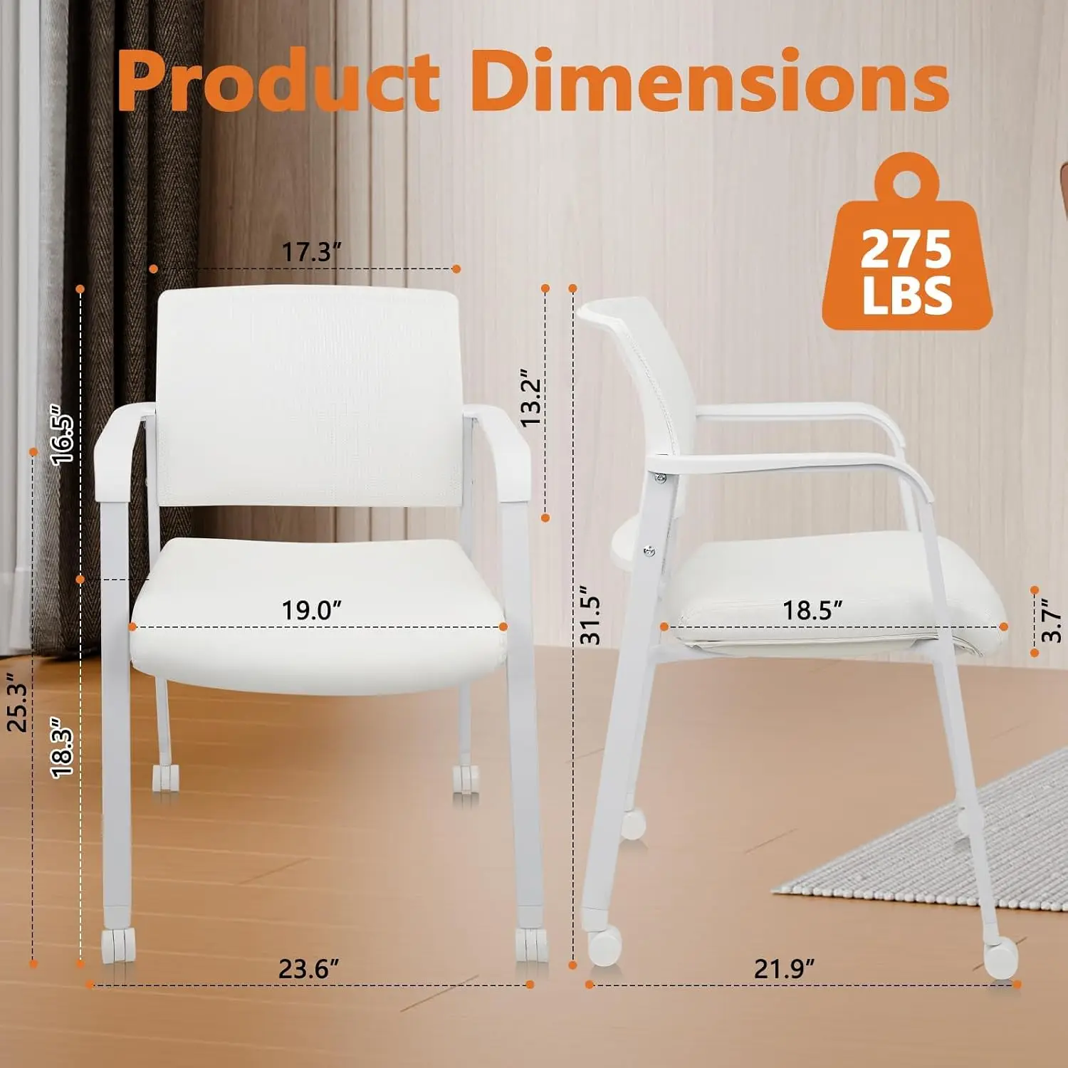 Mesh Office Chair With Wheels, Leather Seat & Armrests, Lumbar Support For School Desk Reception Conference, White, Customized