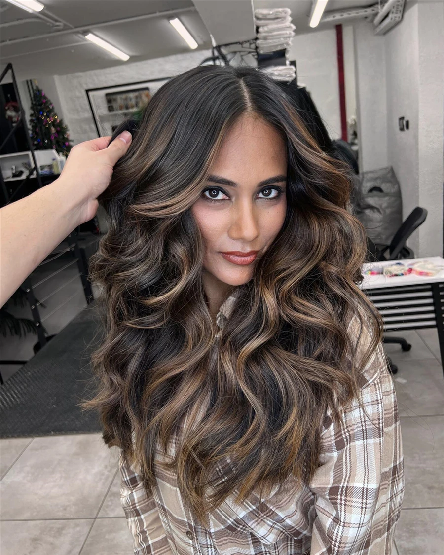 Brown Highlight Blonde Wig 13x4 Lace Front Wig Synthetic Lace Wigs Ombre Brown Mixed Darker Roots Glueless Heat Resistant Fiber