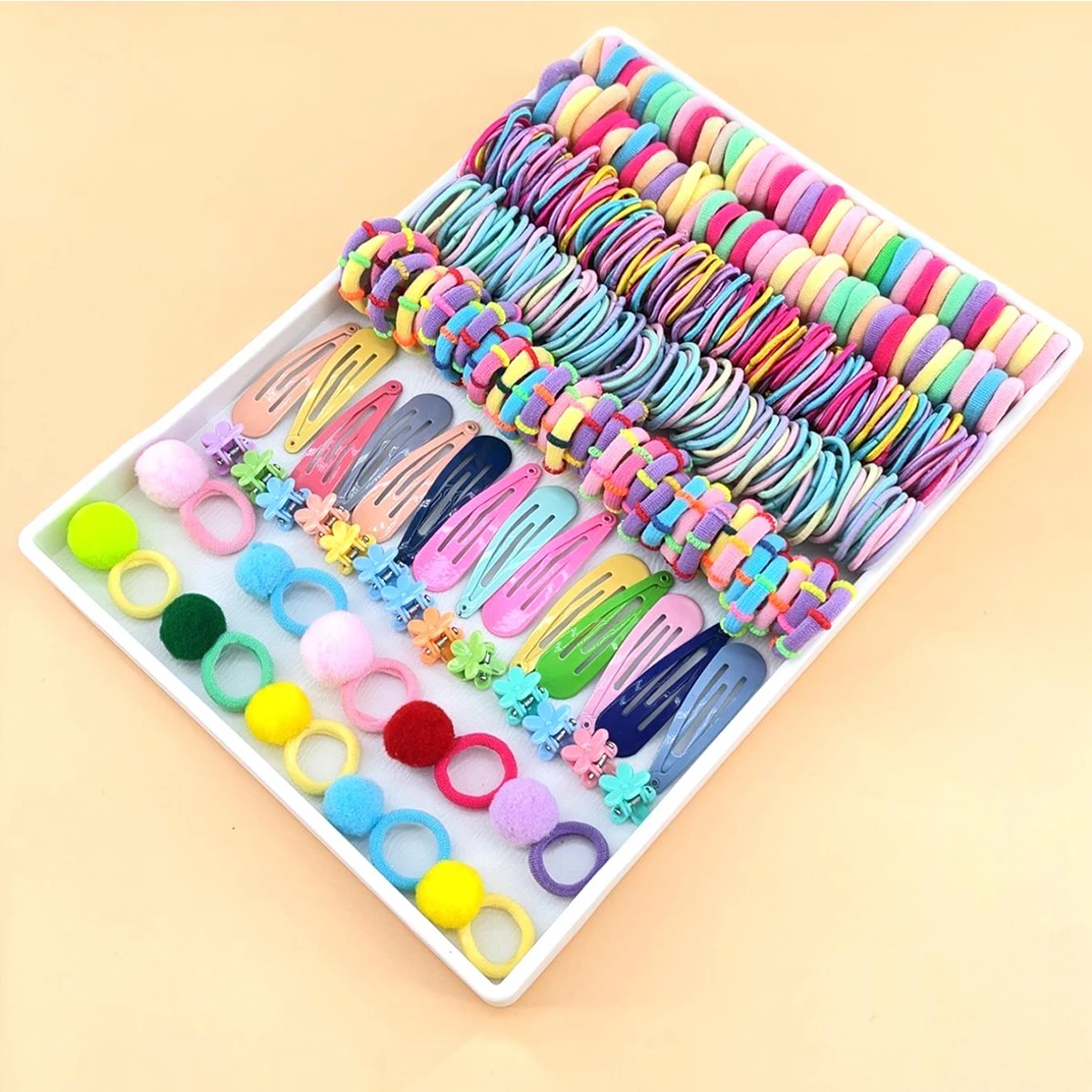 370pcs Ponytail Rubber Band BB Hair Clip Kids Hair Tie Hair Accessories for girl Set Seamless elastic hair bands headband