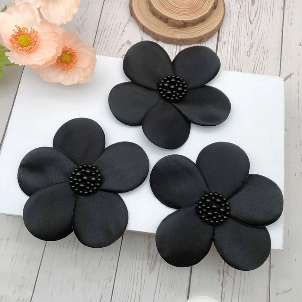 Trendy Polyester Fabric 3D Beaded Applique Imitation Pearl Flower Shape Cloth Stickers Collar Accessories