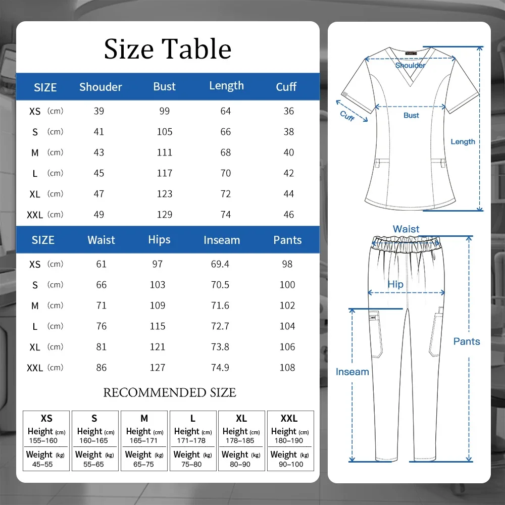 Medical Scrub Uniform Nurse Work Clothes Women Fashion Surgery Costume Unisex Nursing Uniform Elastic Scrub Set Dentist Workwear