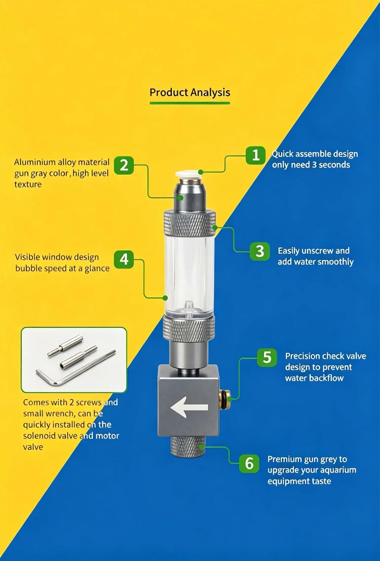 WYYIN Aquarium CO2 Fine Adjustment Valve Bubble Recorder Module CO2 Pressure Reducing Valve Removable Bubble Meter Accessories