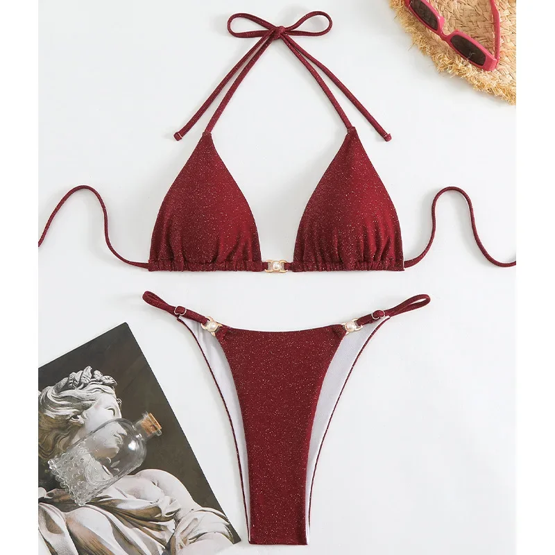 

Сексуальное микро бикини 2024, трендовый женский купальник, женский купальник, стринги, комплект бикини, пляжная одежда из двух предметов, бразильский купальный костюм с лямкой на шее
