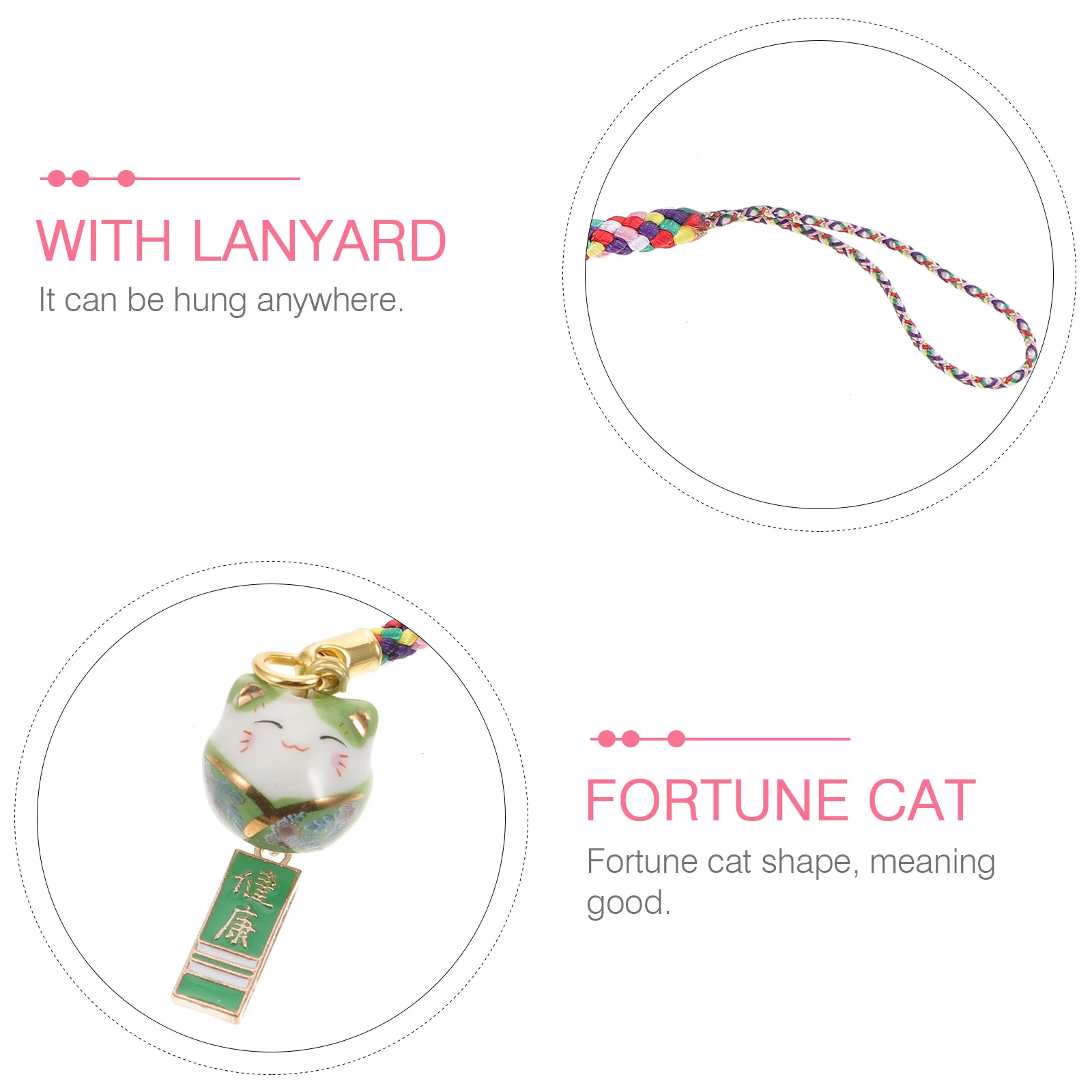 5 Pcs Ceramic Lucky Cat Smartphone Pendant Chic Lanyard Keys Hanging Ornament Decorative Fortune Lovely Bell Copper Car Gadgets