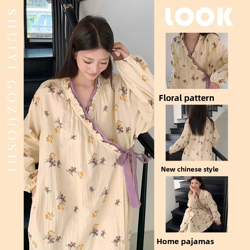 New Women's Sleepwear: Spring/Fall Nightgowns for Women with Printed Designs—casual, Loose-Fitting Loungewear Nightgowns