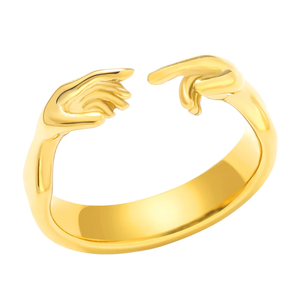 

JINHUI Geometric Retro Gesture Finger Jewelry Women Stainless Steel Rings New Design Two-handed Ring Christmas Gift For Lady Men