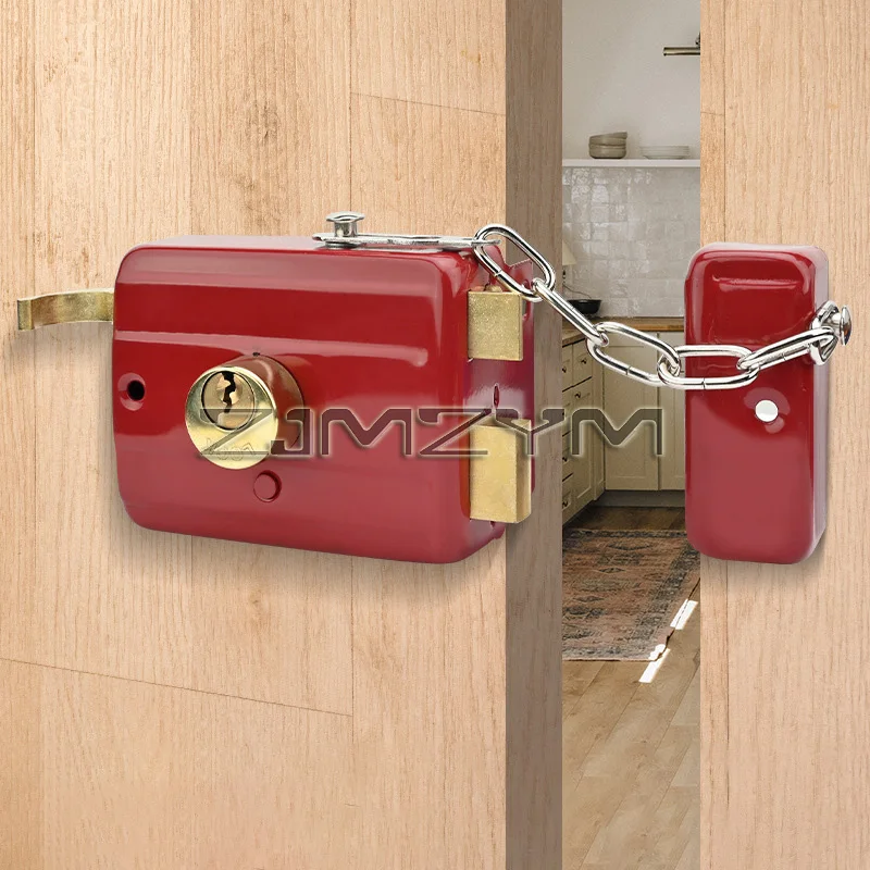 Cast Iron Anti-theft Exterior Door Retro Red Lock Multiple Insurance Lock Wooden Door Lock Security,cerradura sobreponer puertas
