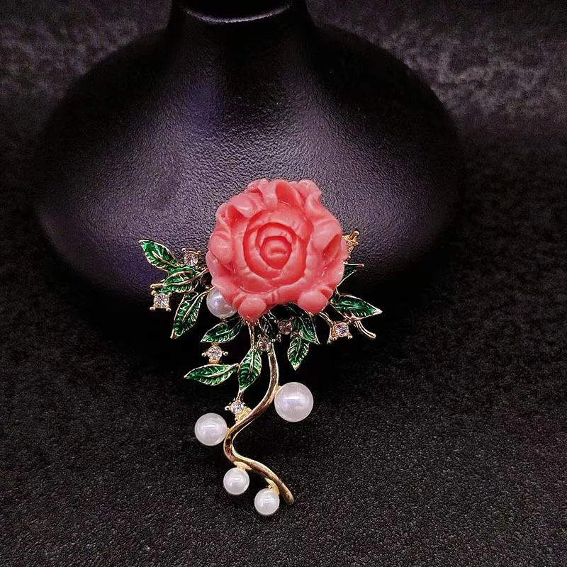 Elegant Pink Peony Brooch Women's Floral Cubic Zircon Pearl Pin Corsage Coat Suit Costume Jewelry