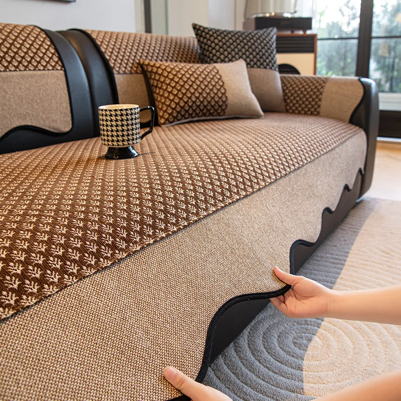 Chenille Sofa Cushion All-Season Universal Non-Slip Anti-Cat Scratch Sofa Cover Dustproof Machine Washable Seat Pad