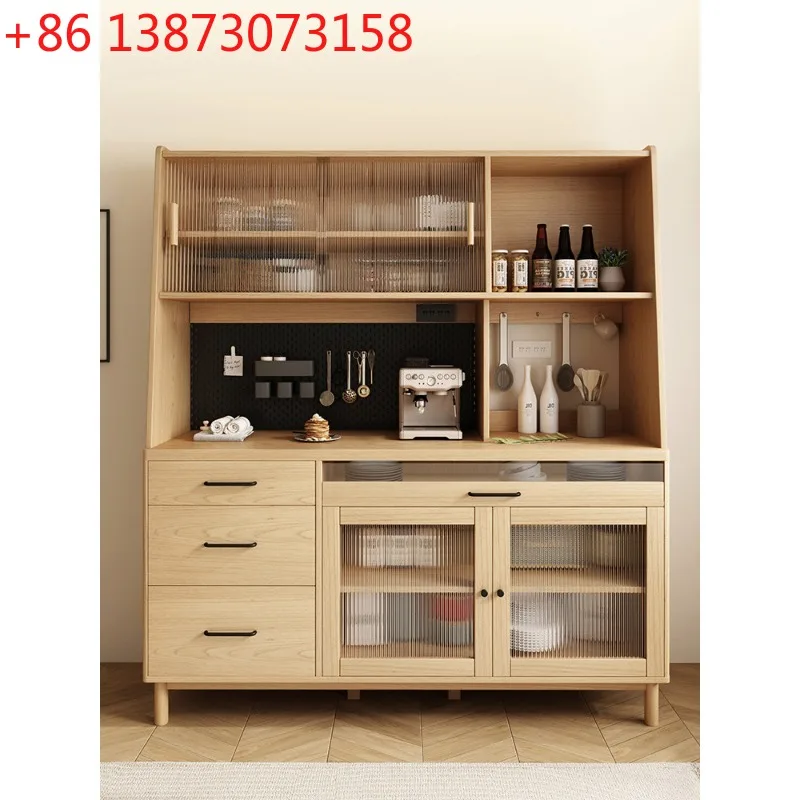 Solid wood dining side cabinet, high cabinet integrated household cabinet, modern simple bar counter, wine cabinet, hole board,