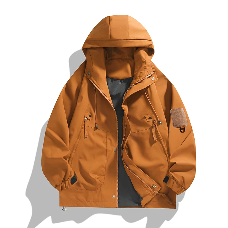 New Men's Jackets Fashion Oversized Young Style Drawstring Spliced Hooded Long Sleeve Solid Color Daily Casual Coats Clothing