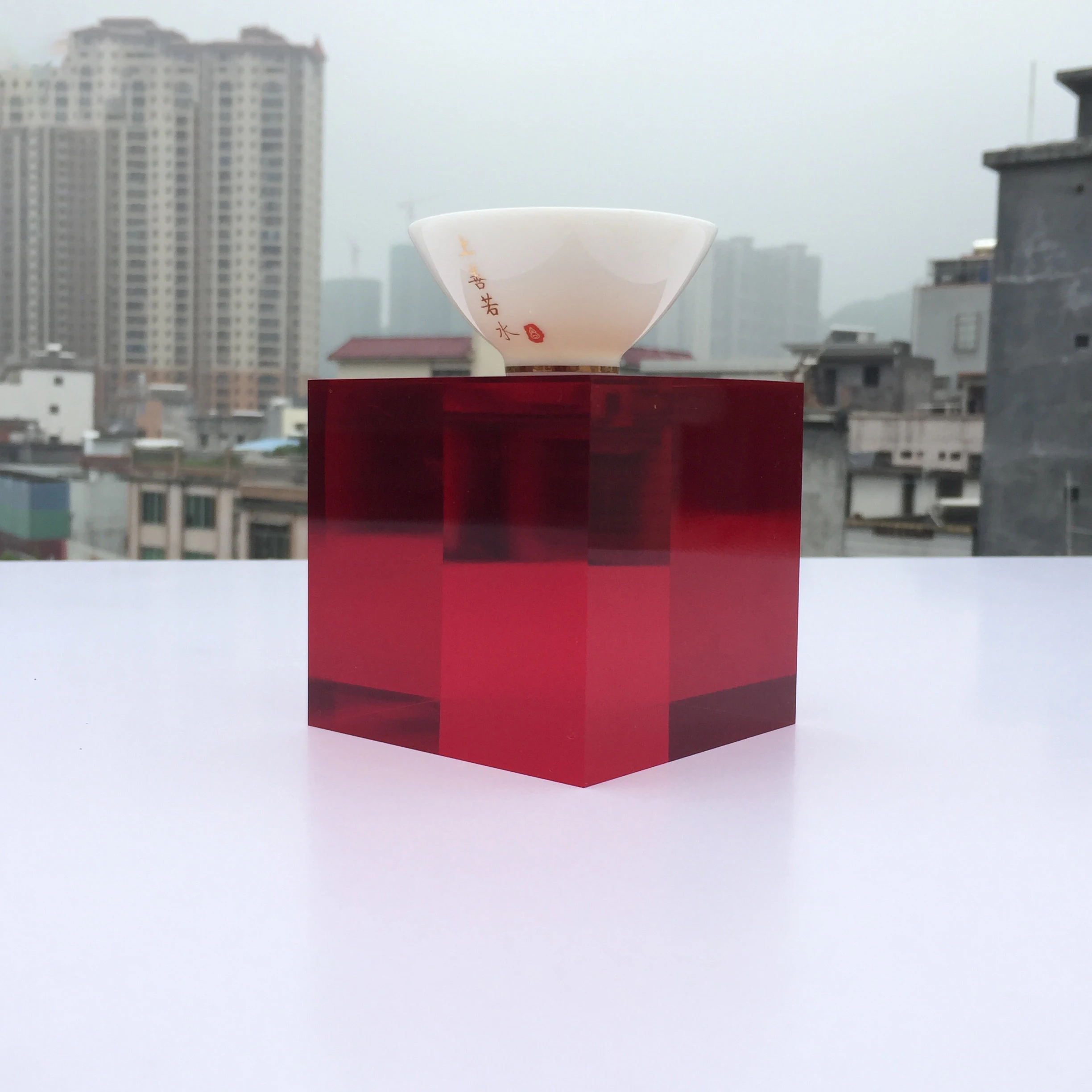 Acrylic Red Cube Square Column Display Base, Cosmetics Perfume Jewelry Photography Props Live Stream Showcase Rack Stand