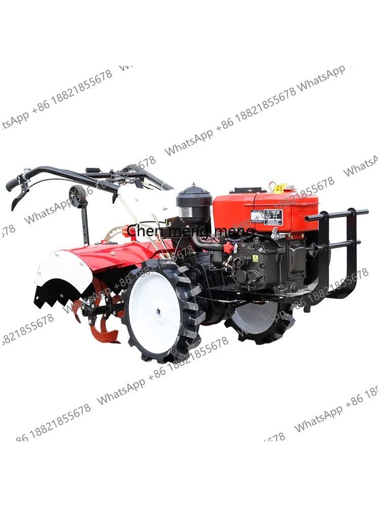 Four-Wheel Drive Micro-Tiller for Home Use, Multi-Functional Small Cultivator for Farming, Hand-Held Rotary Tiller for Plowing