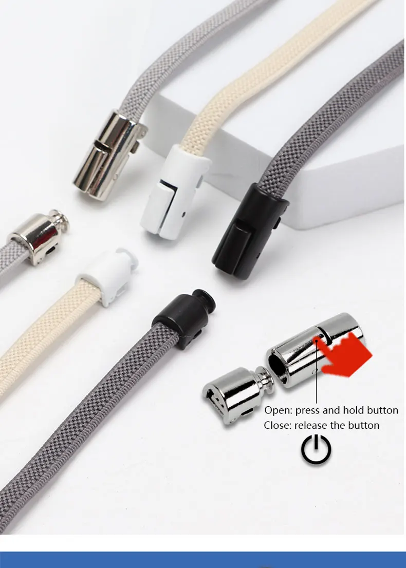 Elastische Schnürsenkel für Sneaker, Schnürsenkel ohne Binden, runde Metallverschlüsse, für Kinder und Erwachsene, sichere und schnelle Schnürung, elastisches Gummiband. – Detail 1