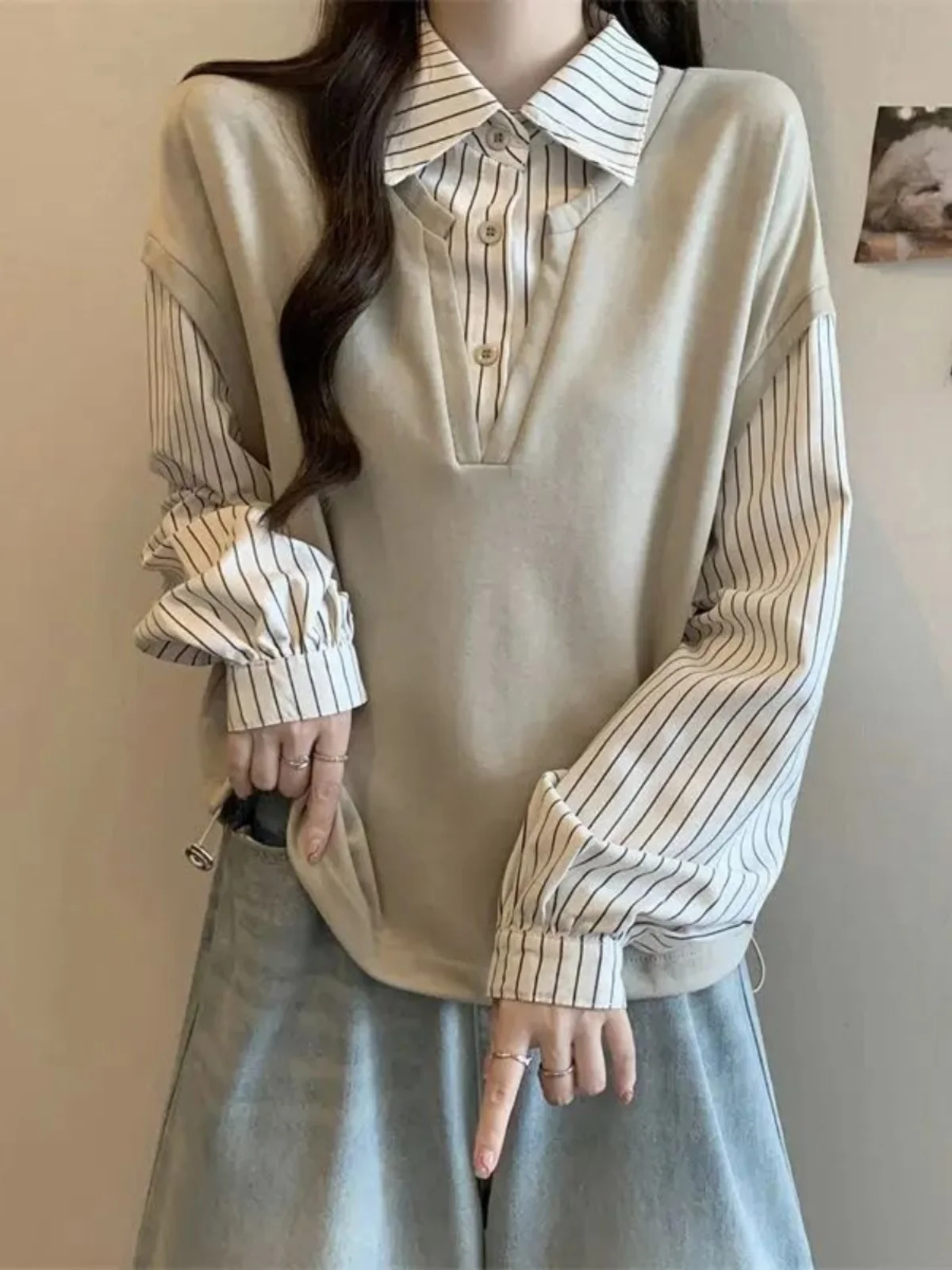 

Женская толстовка с длинными рукавами в полоску, больших размеров, удобная, повседневная, для возраста 8-24 лет, материал: прочий, 00% [материал].