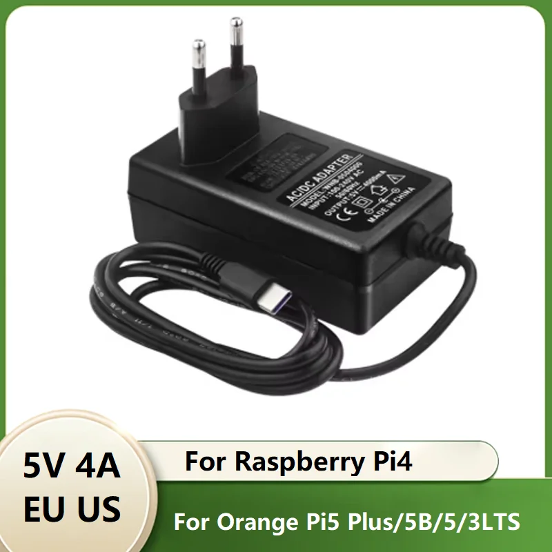 5V 4A Power Supply for Orange Pi 5 Plus / 5B / 5 20W USB Type C Power Adapter for OPI 5 Raspberry Pi 4B Jetson Nano 2GB Charger