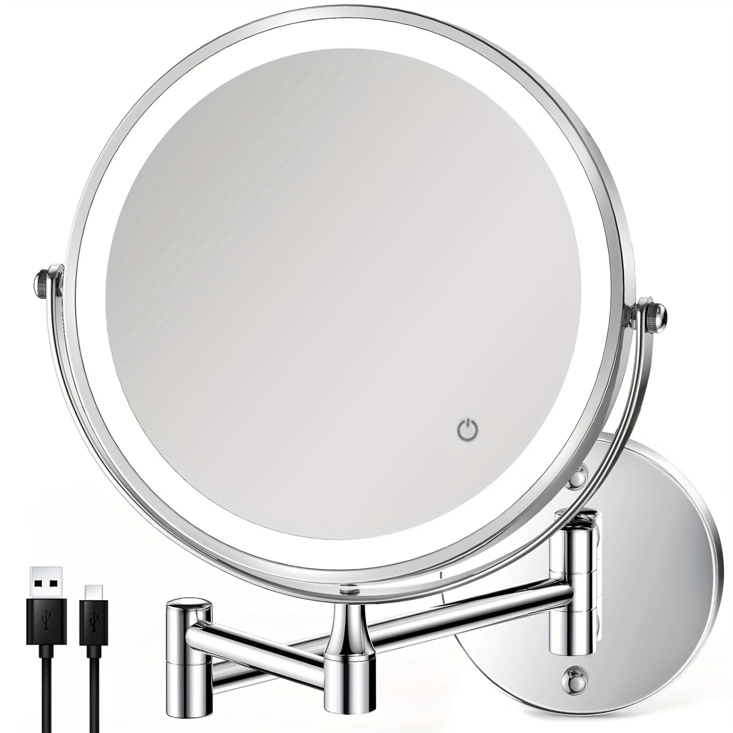 Dimmable LED Lighted Foldable Makeup Mirror with 360° Rotation for Tabletop, Bedroom Vanity Decor - 1pc