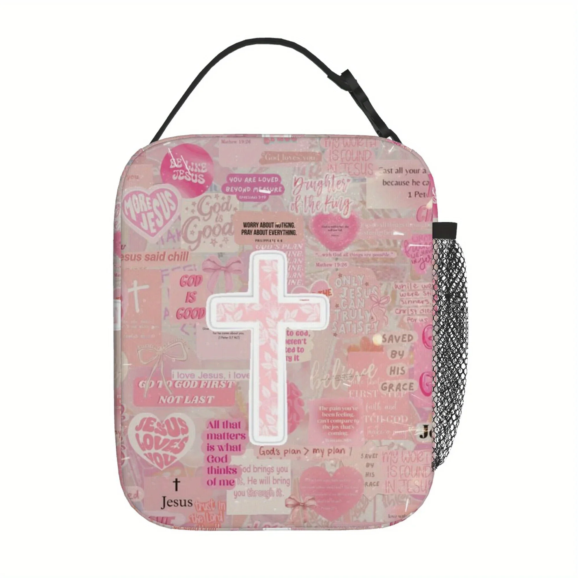 A Single Piece Of A Thermal Bag Featuring Christian Inspirational Quotes, Designed For Insulation. It Is Not Intended