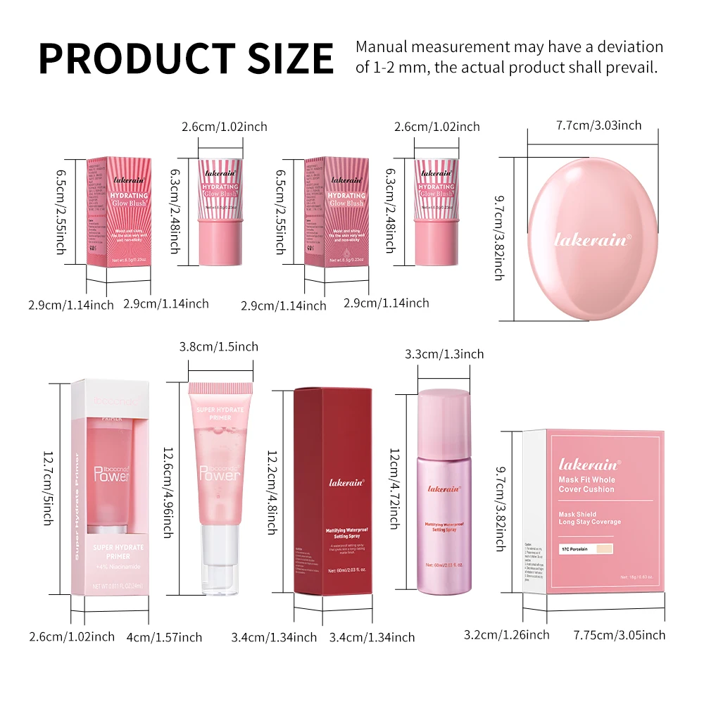 Ensemble de maquillage rose, Spray fixateur d'apprêt comprenant coussin d'air, Base de fond de teint, rouge à lèvres, Kit de cosmétiques pour tenue de Blush, 5 pièces/ensemble