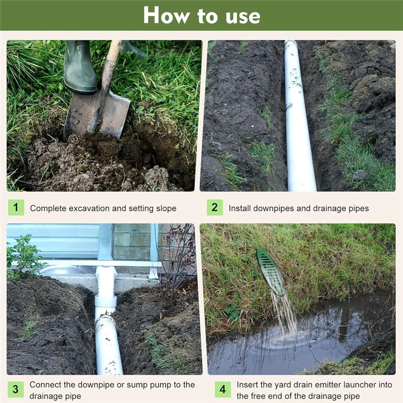 WHYY-4Inch Angled Drainage Grate Yard Drain, Yard Drain Emitter Drainage Pipe For Sump Pump Discharge & Downspout Extensions