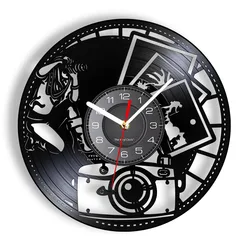 Photography Vinyl Record Wall Clock Home Decor Shutter Lens Film Camera Digital Retro Photo Shoot Art Photographer Wall Clock