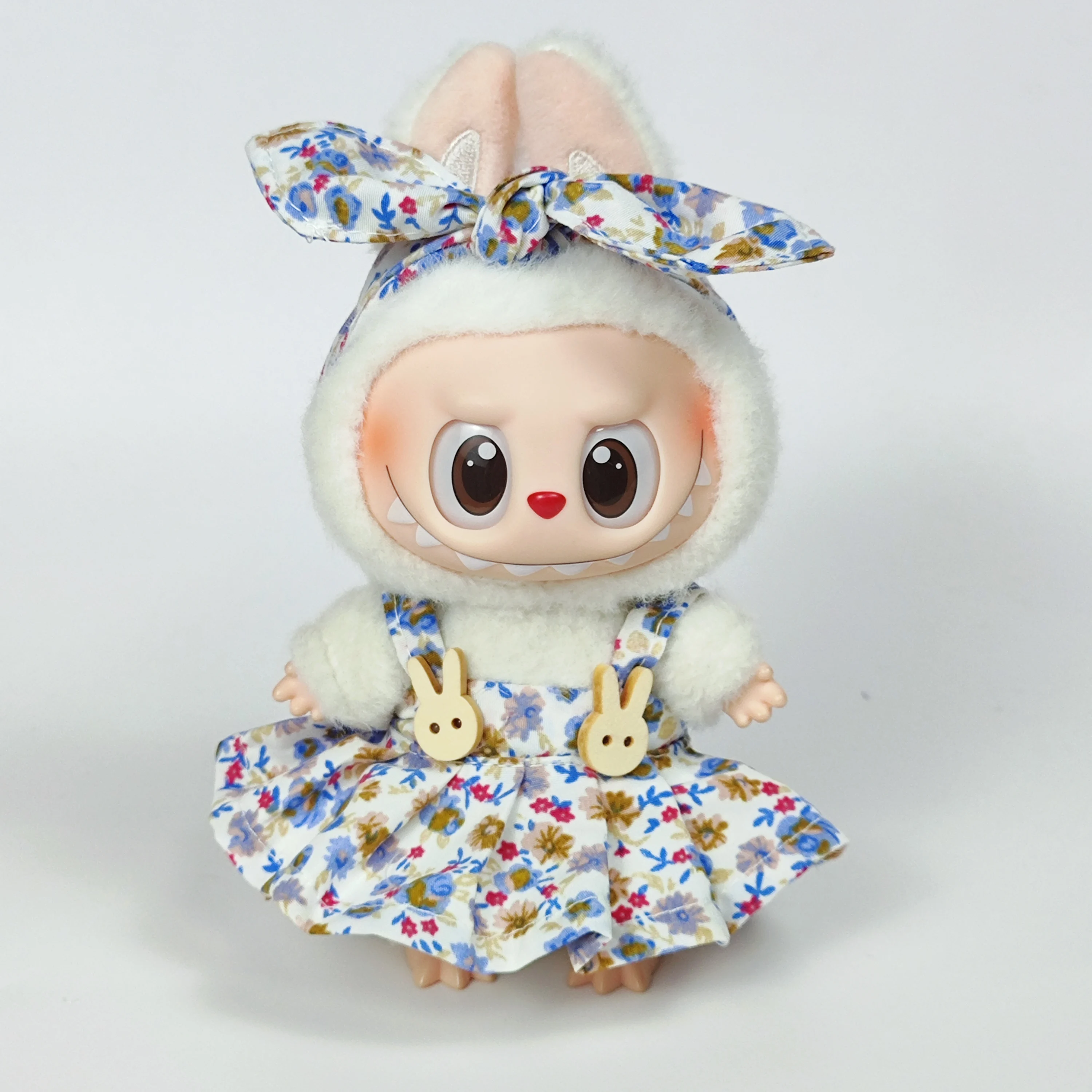 Labubu doll clothes - Floral field skirt set (17cm), plush doll replacement outfits for Labubu I & II idol, sitting doll party w