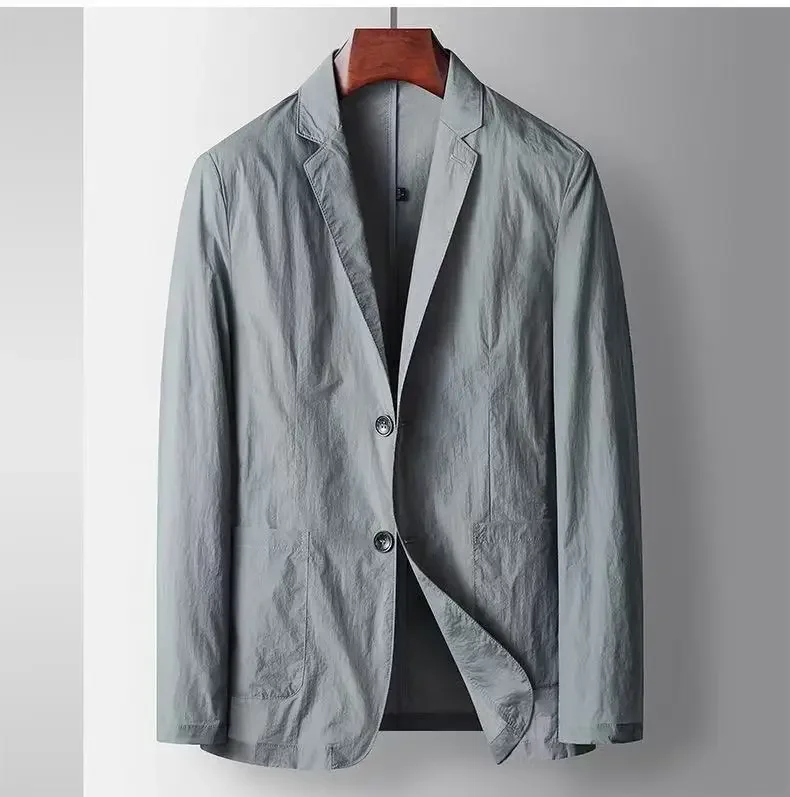 

2025 Spring/Summer New Men's Light Luxury Business Leisure Suit Coat Solid Color Thin Ice Silk Cool Sunscreen Suit Coat