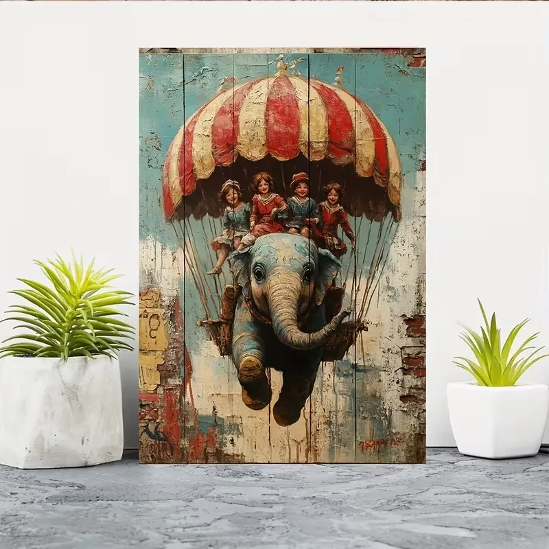 Circus Elephant Hot Air Balloon Poster and Prints Retro Canvas Painting Wall Art Picture for Living Room Home Decor Cuadros
