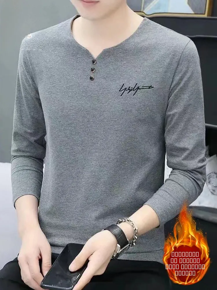 

Long Sve T-irt Men's Base irt Inner Wear Faionable Trendy Cotton Polyester Blend V-Ne Sweatirt for Autumn