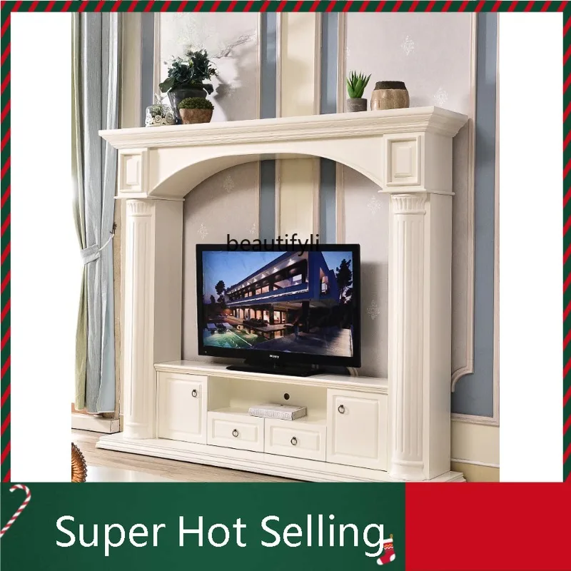 

European Style Fireplace TV Cabinet Fireplace Curio Cabinet Living Room American TV Cabinet Fireplace Mantel