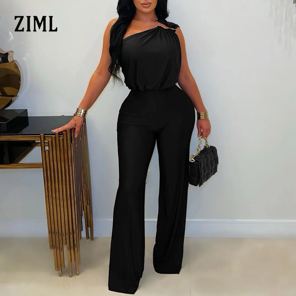 ZIML بدلة قفز متينة للتخسيس غير رسمية للنساء بياقة قطرية بدون أكمام سراويل عالية الخصر بدلة خريف أنيقة للسيدات