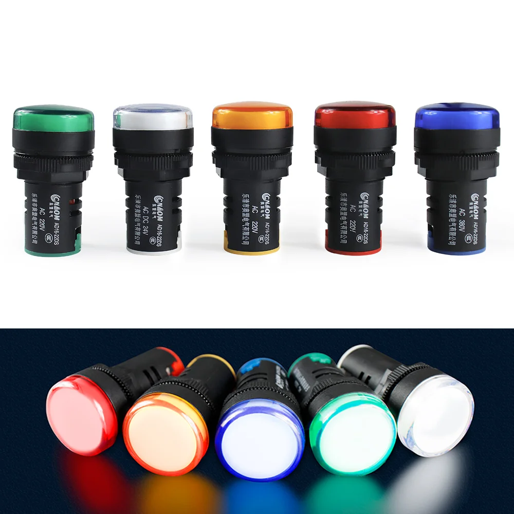 22mm AD16-22 Panel Mount LED Power Indicator Pilot Signal Light Lamp 12V 24V 110V 220V 380V Red Blue White Green Yellow