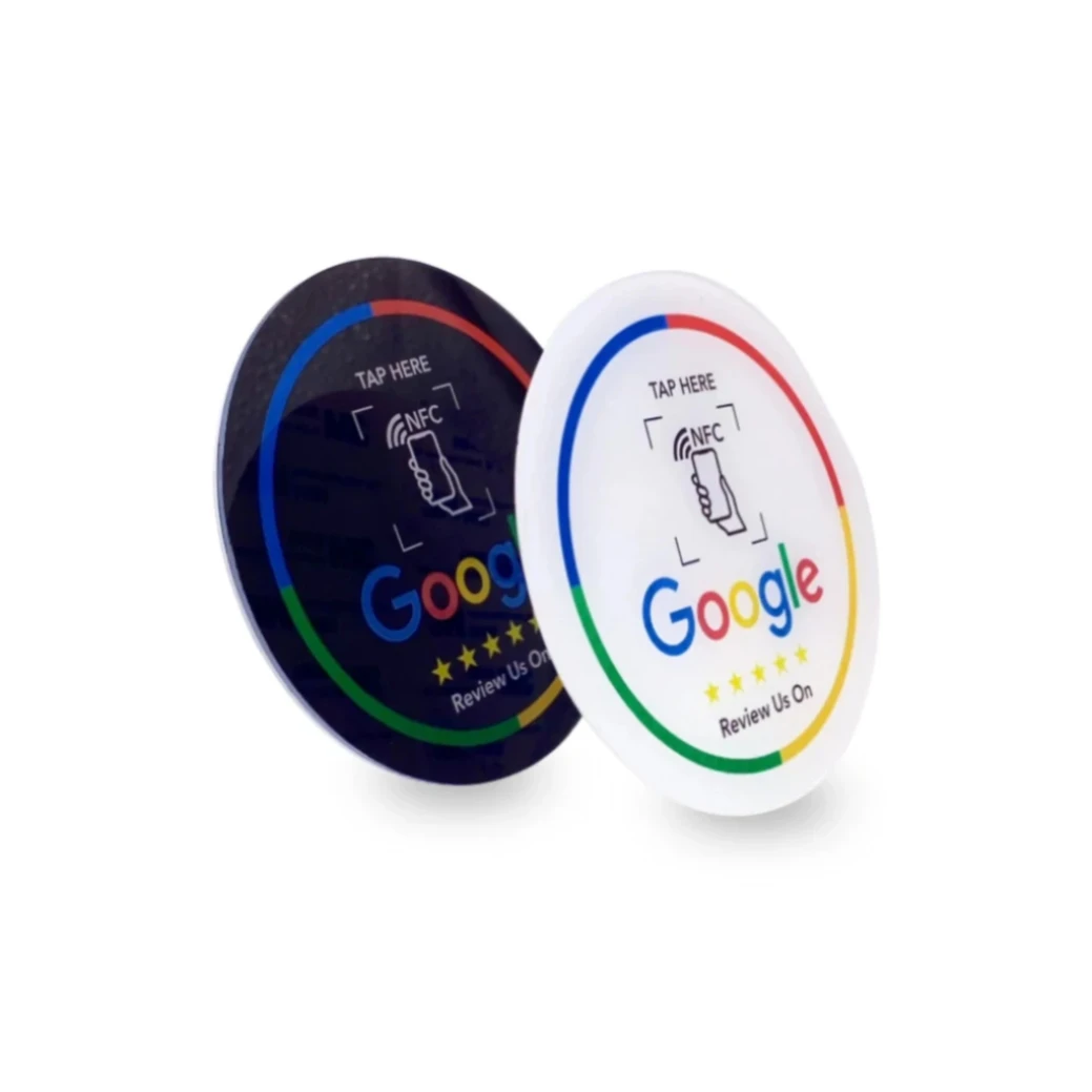 500pcs Diameter 10CM Google Reviews NFC Table Sticker Signage NFC NTAG 215 213 13.56MHz Acrylic with Self-adhesive Backing