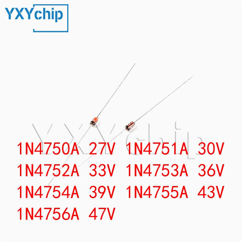 100PCS 1W Zener Diode 1N4750A 27V 1N4751A 30V 1N4752A 33V 1N4753A 36V 1N4754A 39V 1N4755A 43V 1N4756A 47V DO-41